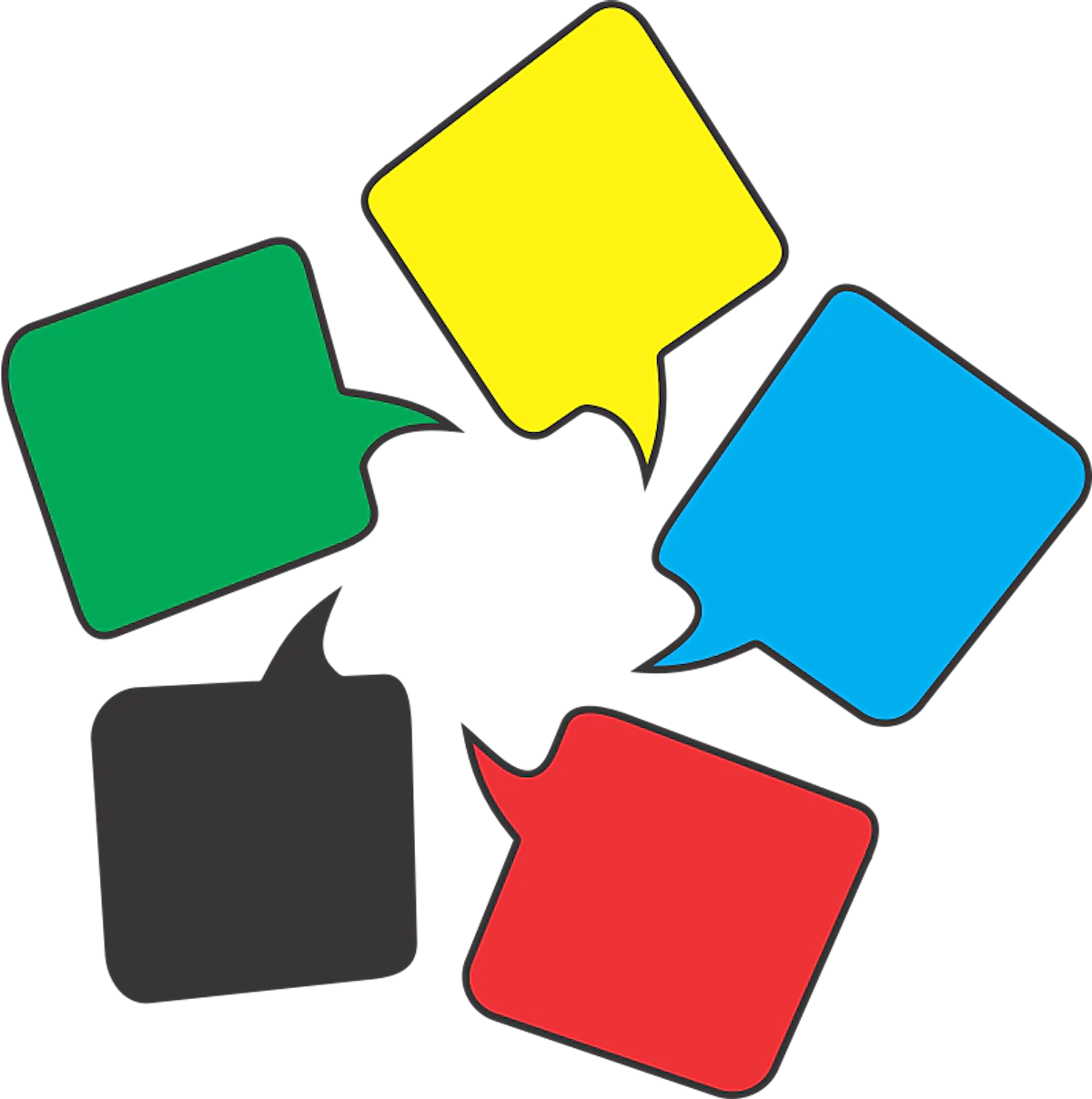 Five speech bubbles arranged on a circle and with different colors.