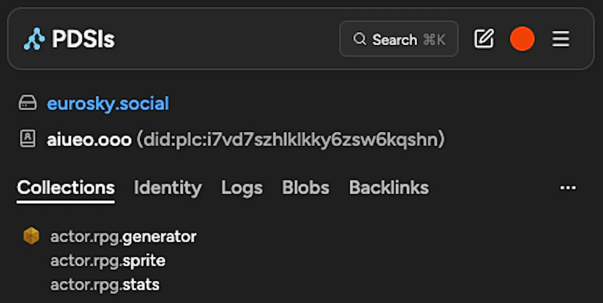 PDSls
Search
⌘K

eurosky.social
aiueo.ooo (did:plc:i7vd7szhlklkky6zsw6kqshn)

Collections
actor.rpg.generator
actor.rpg.sprite
actor.rpg.stats

Identity

Logs

Blobs

Backlinks